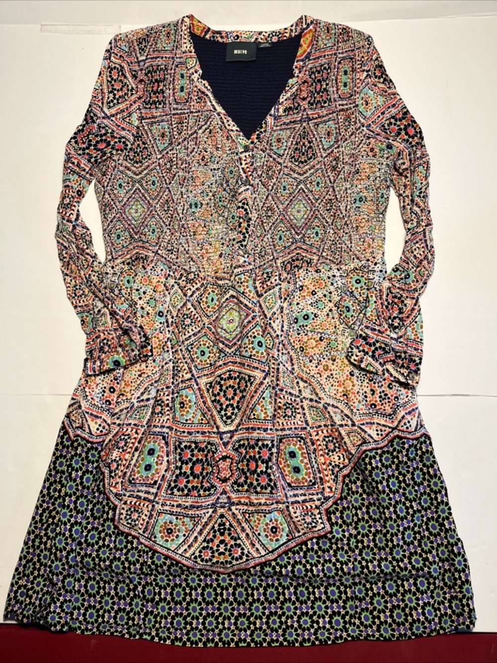 Anthropologie MAEVE Tiled Amethyst Mini Dress Long Sleeve Multicolor